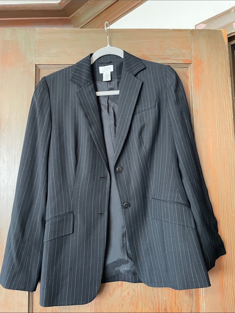 LOFT Black Pinstripe Two-Button Blazer